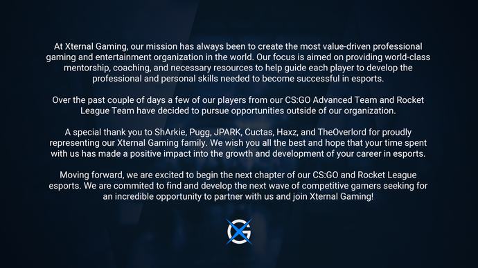 Statement on our CS:GO Advanced Team & Rocket League Team